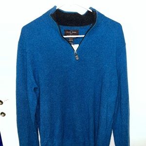 Black Brown Men’s 100% Cashmere Blue 3/4 Quarter Zip Sweater